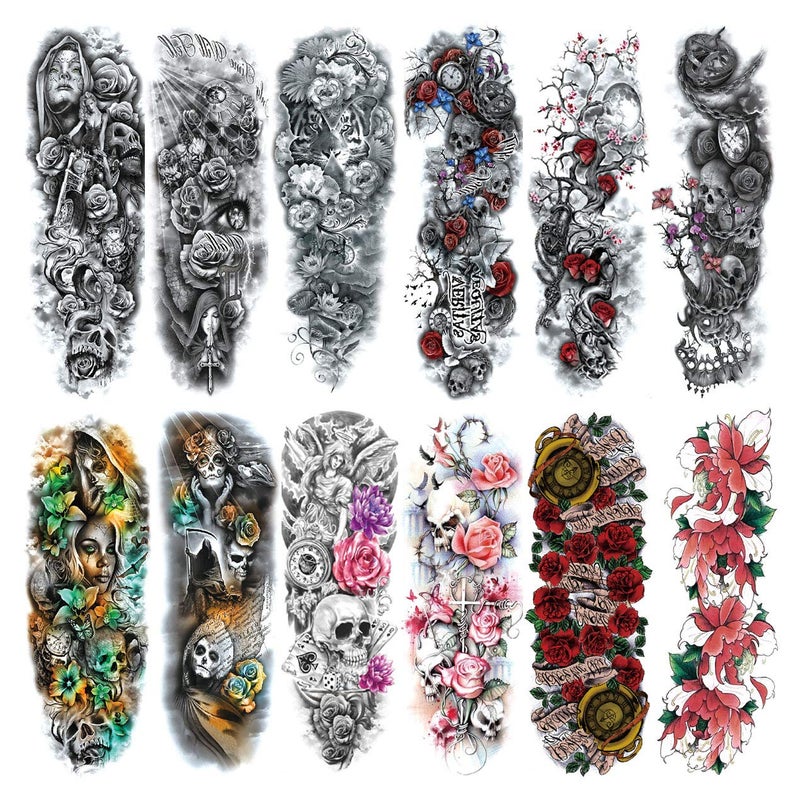 Pinone Full Arm Temporary Tattoo For Man Women L19â€œxW7â€(12 Sheets) - Image 1